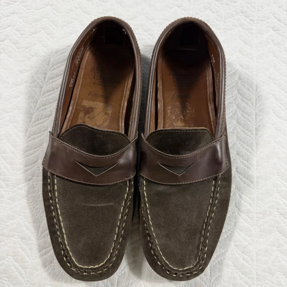 Allen Edmonds Sonoma Mens 9.5 M Dark‎ Brown Suede Penny Loafer Driving Shoes USA
